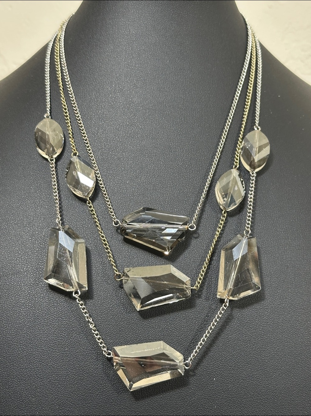 Kenneth Cole New York Vintage 3-Strand Smoky Crystal Layered Two Tone Necklace
